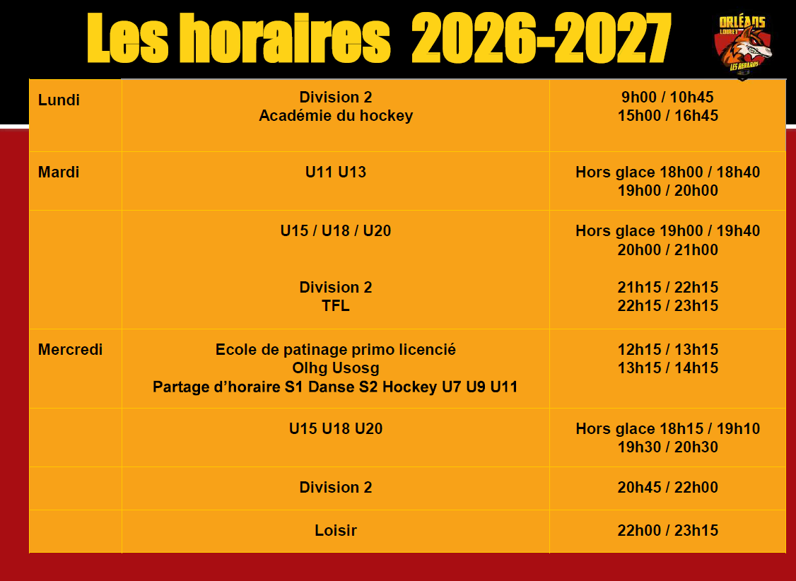 horaires 2026 2027 lun mer