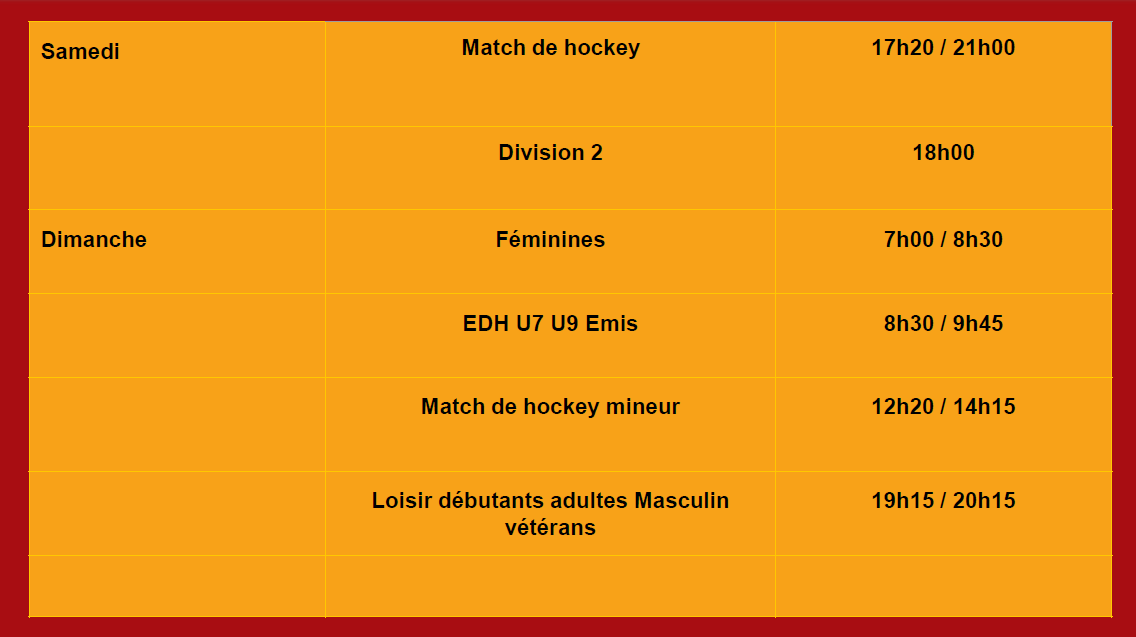horaires 2026 2027 sam dim